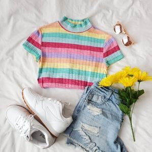 Forever 21 Rainbow Striped Turtleneck Top